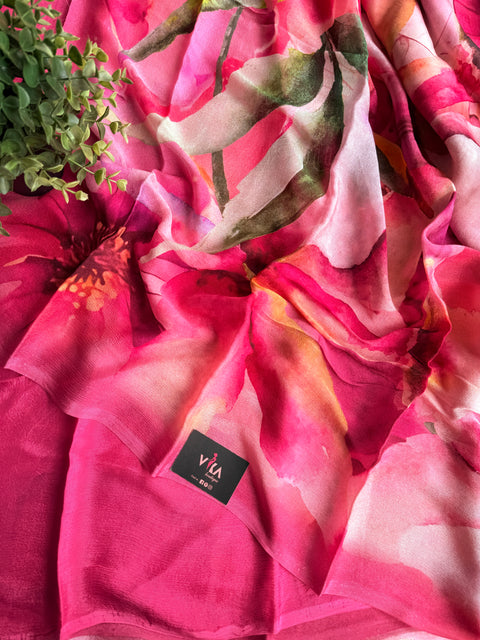 Digital printed chinnon silk saree