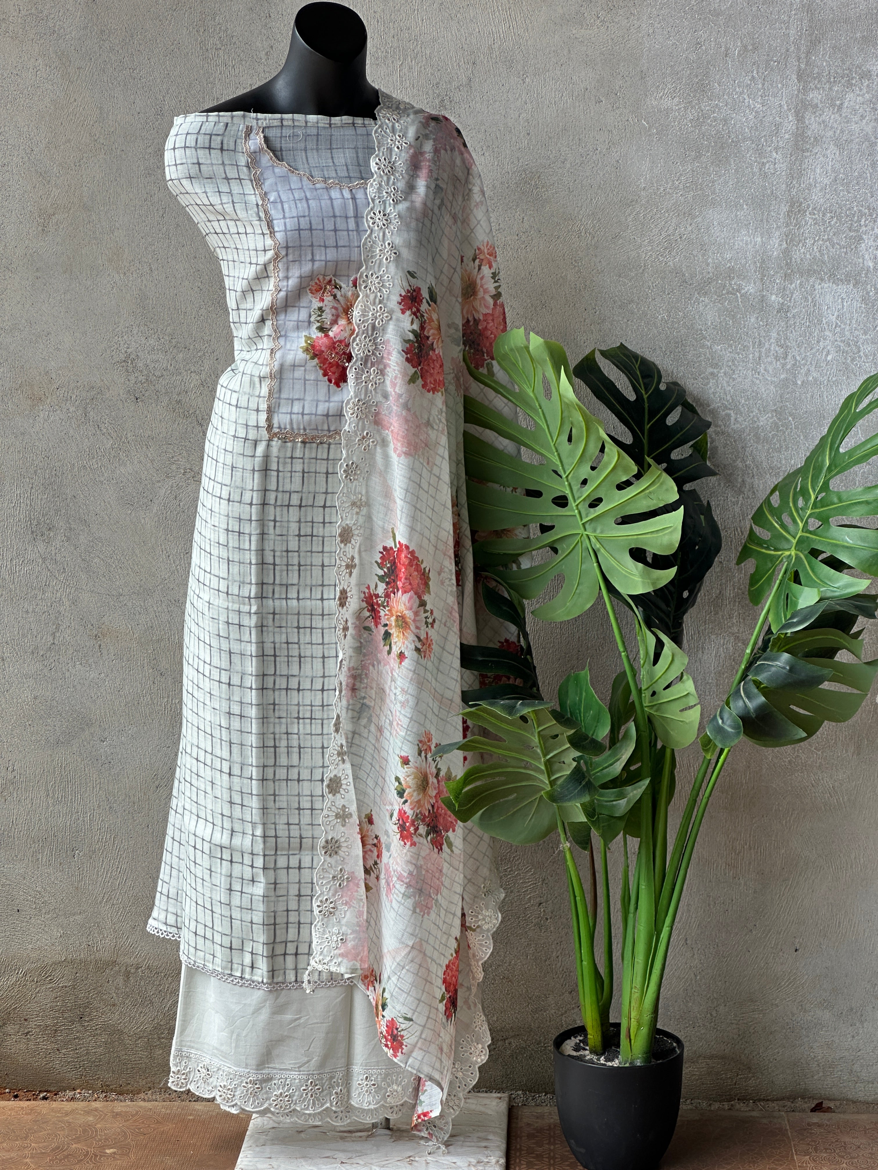 Checked linen salwar material
