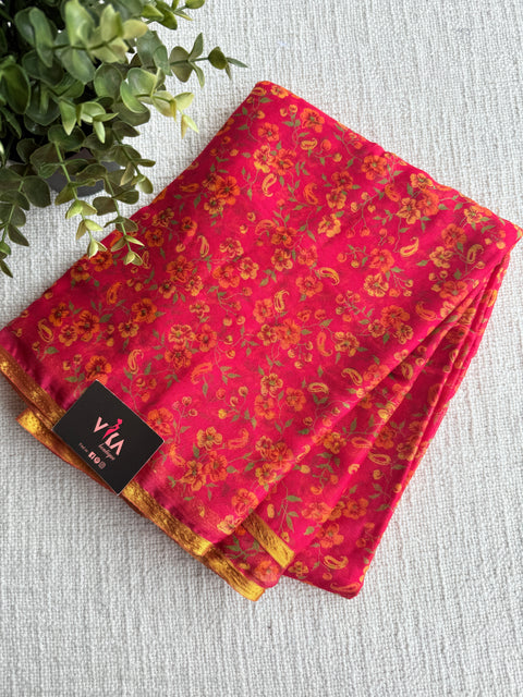 Floral Printed semi chiffon saree