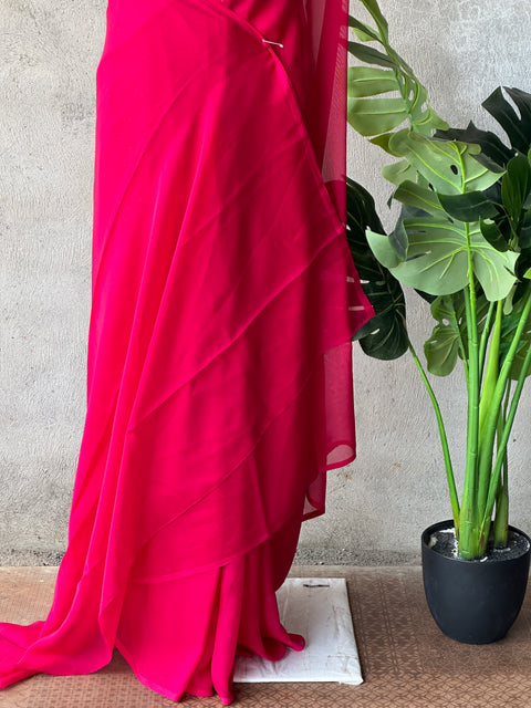 Ruby pink soft organza saree with blouse
