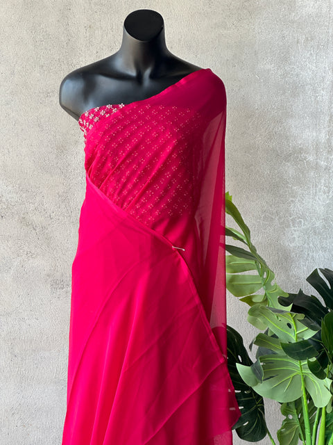 Ruby pink soft organza saree with blouse