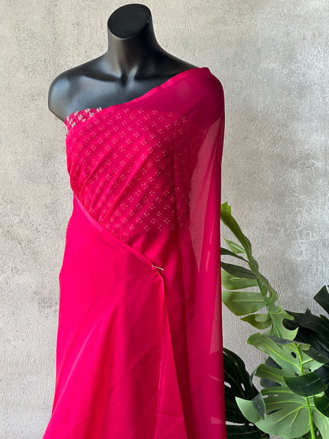 Ruby pink soft organza saree with blouse