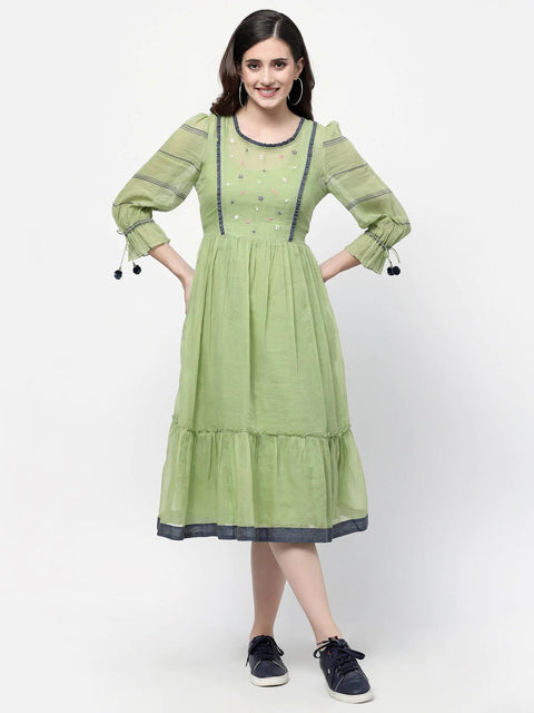 Lt green Emb Self Design Casual Dress