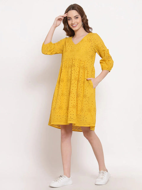Musturd Embroidered Casual Dress