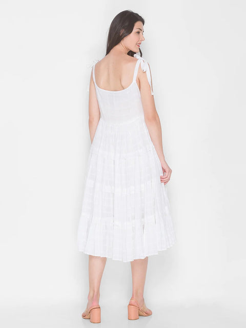 White Self Checked Tiered Casual Dress