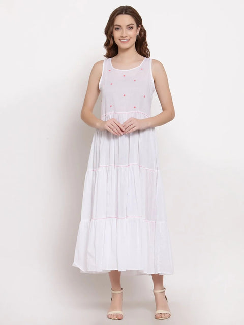 checked embroidered three layered dress