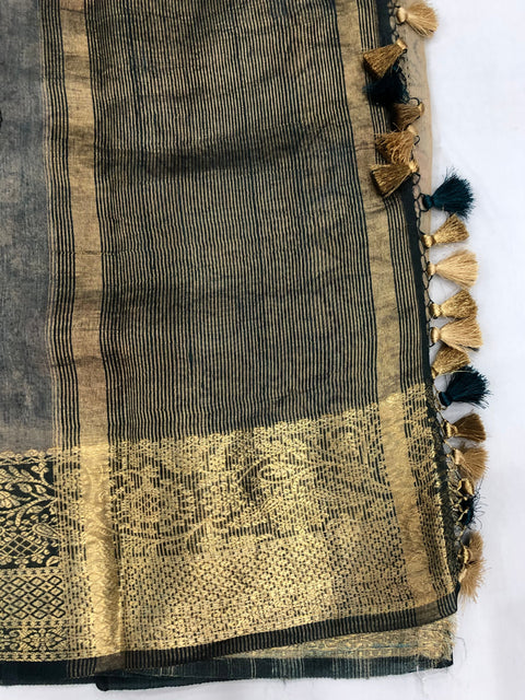 kalamkari printed desi Tussar silk saree