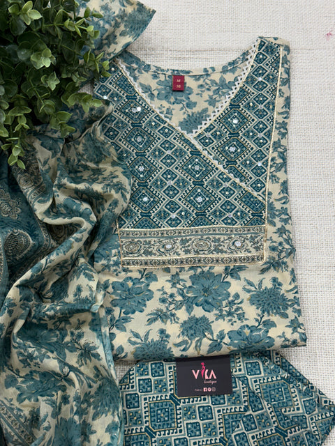 printed cotton kurti pant set