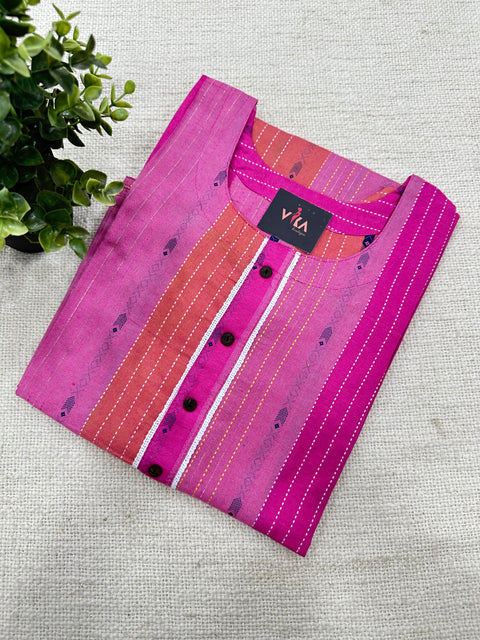 Pink Handloom weaving pure cotton kurti