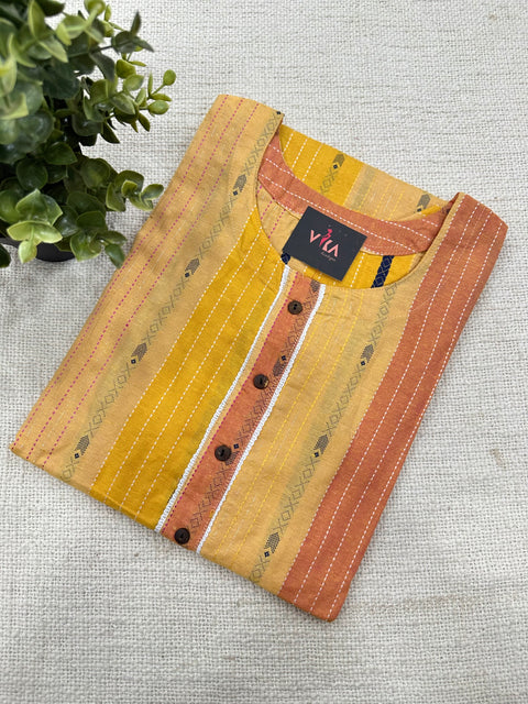 Yellow Handloom weaving pure cotton kurti