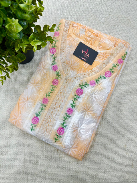 Peach Tie and dye Embroidered nighty