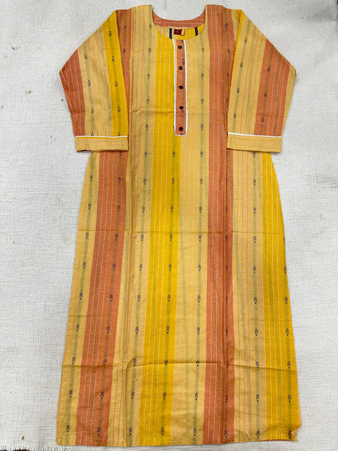 Yellow Handloom weaving pure cotton kurti