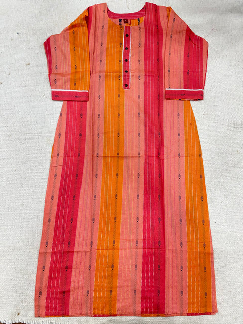 Orange Handloom weaving pure cotton kurti