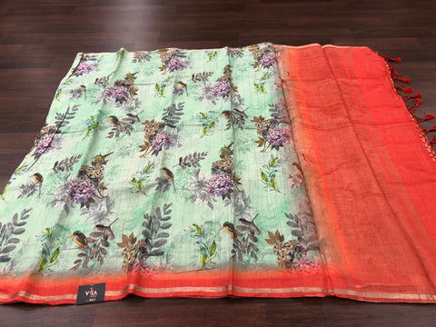 Digi Printed pure munga silk saree