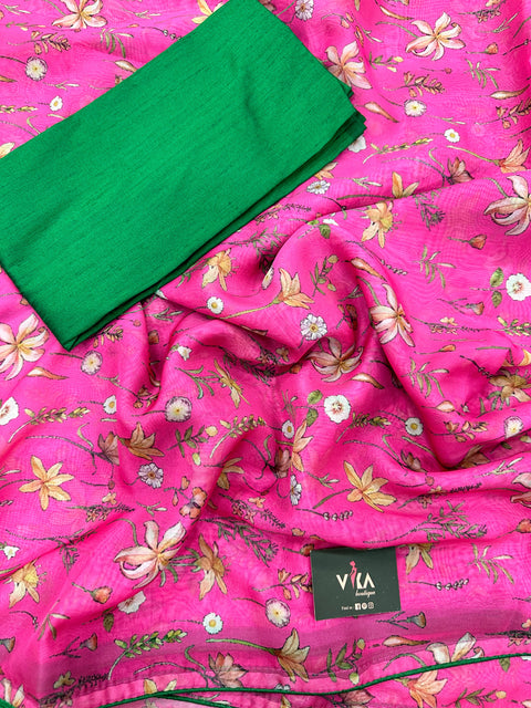Floral printed organza saree with blouse