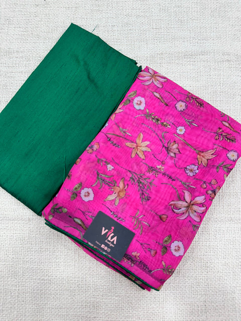 Floral printed organza saree with blouse