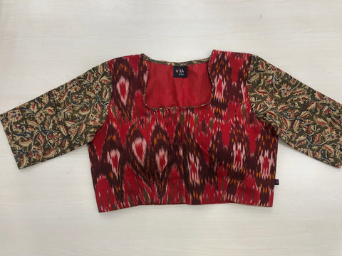 Red ikat/ Kalamakri cotton blouse