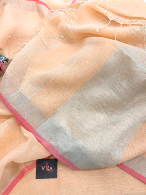 Pure Linen saree with ikat blouse