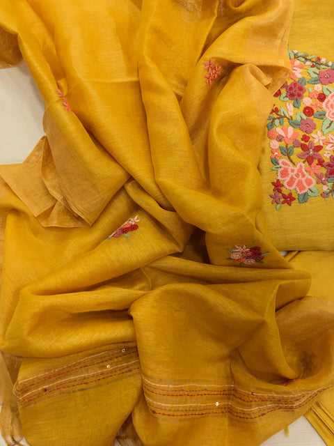 French knot silk linen salwar set