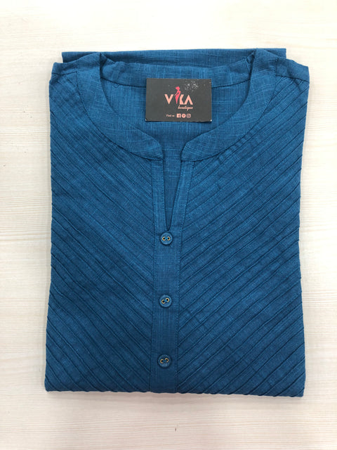 Pintuck Yoke kurti - Blue