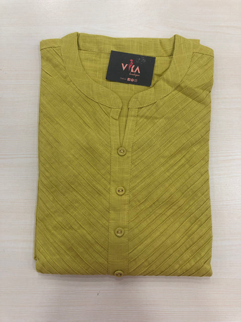 Pintuck Yoke kurti - Lime Green