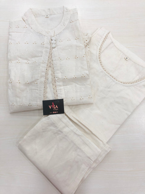 Cream coat pant hakoba cotton set