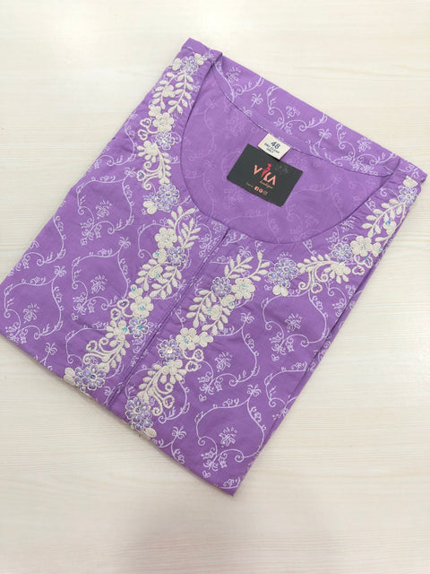 Floral Printed cotton kurti - Purple