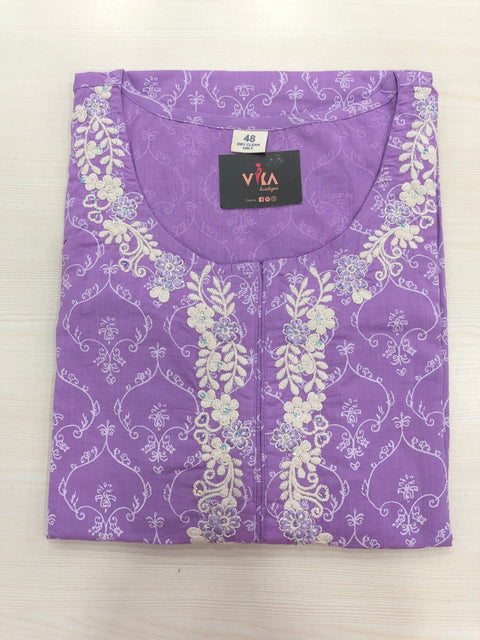 Floral Printed cotton kurti - Purple