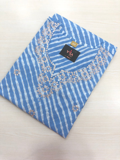 Leheriya Printed cotton kurti - Blue