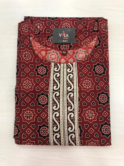 Ajrakh Printed cotton kurti - Maroon