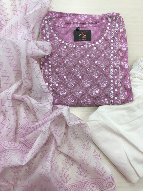 Printed cotton kurta pant set