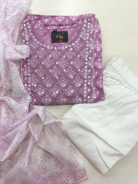 Printed cotton kurta pant set