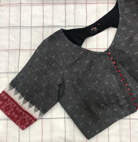 Grey/Red Temple border Ikat blouse