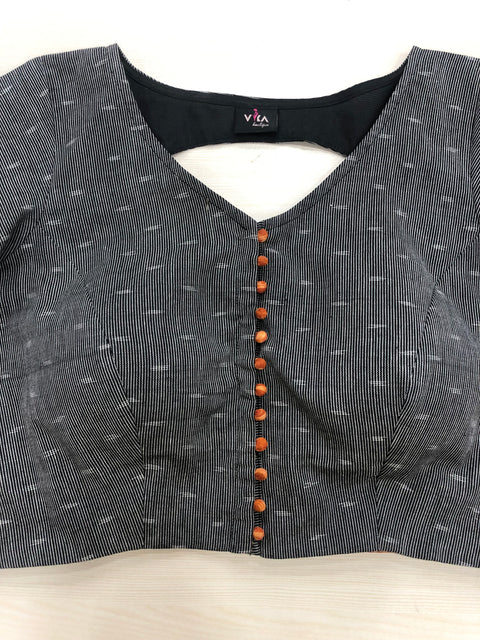 Grey/Orange Temple border Ikat blouse