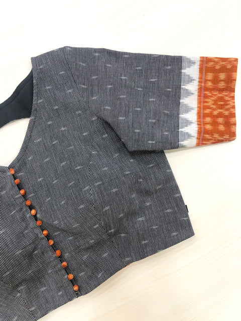 Grey/Orange Temple border Ikat blouse