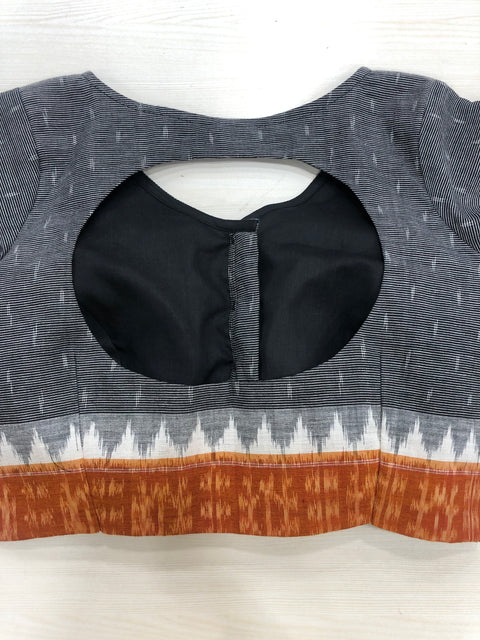 Grey/Orange Temple border Ikat blouse