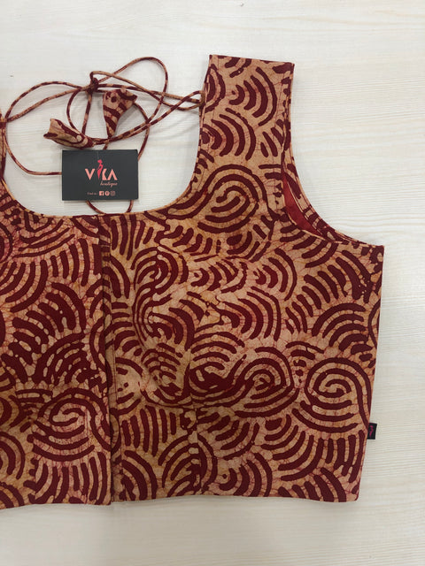 Sleeveless batik printed cotton blouse