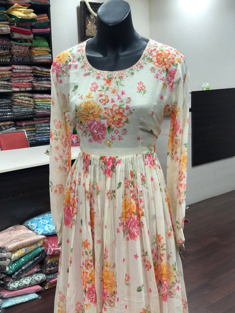 Floral printed chiffon maxi gown - 38 size