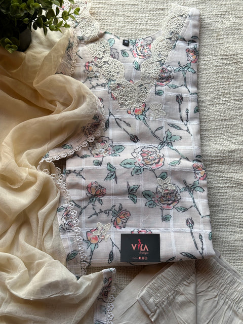 Printed cotton linen Ready kurta pant set