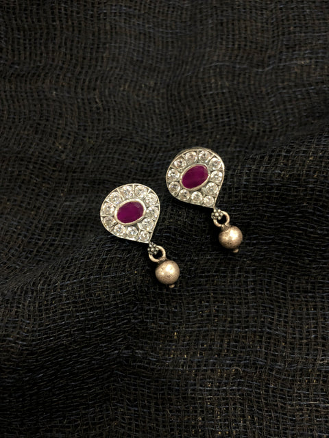 925 silver white/pink stone earring