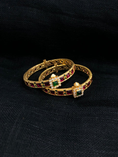 925 Silver Red and green stone Bangles