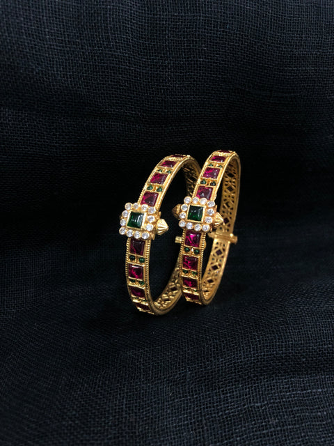 925 Silver Red and green stone Bangles