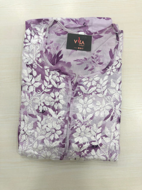 Lucknowi printed cotton Gown - Purple