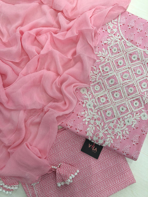 Pink printed cotton salwar material