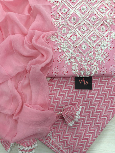 Pink printed cotton salwar material