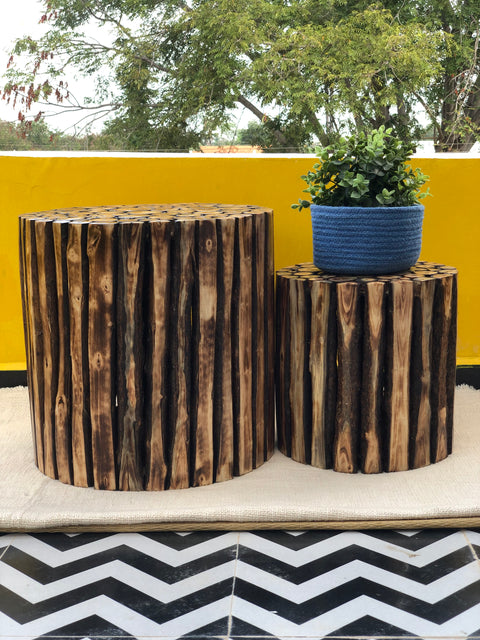 Set of 2 - Wooden round stool