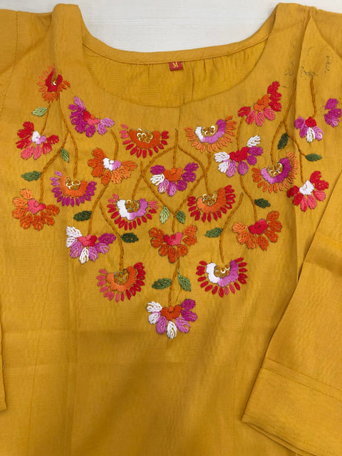Hand embroidered Rayon Kurti - Musturd