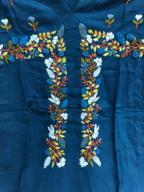 Size 42,46 - Hand embroidered Rayon kurti - Blue