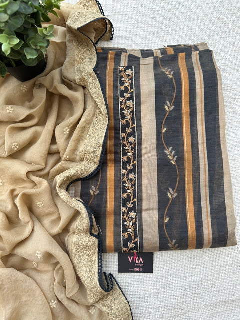 Striped printed silk cotton salwar material