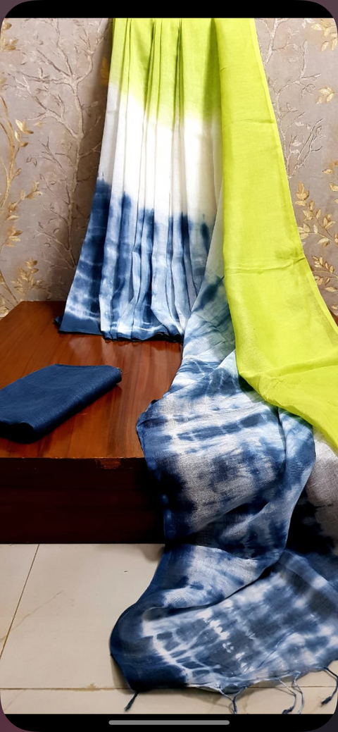 Shibori Linen saree with blouse